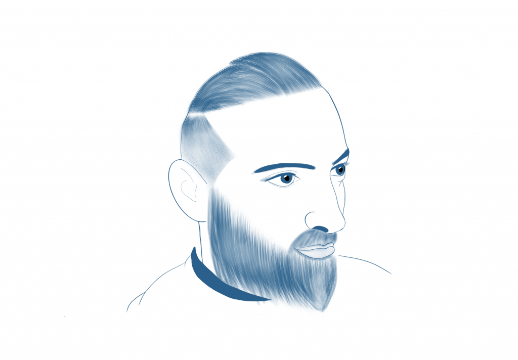 Illustration of man with backslick haircut