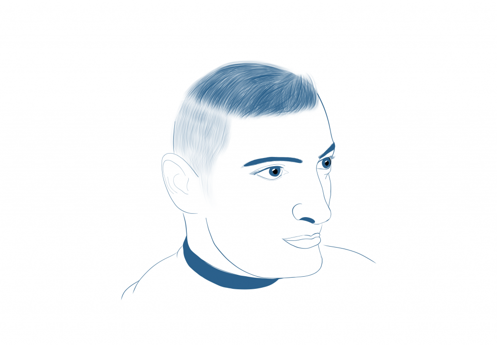 Illustration of man with crewcut hairstyle